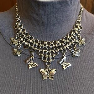 "Gothic Flutter" Handmade Goth Silver Butterflies Chainmail Choker Necklace Punk
